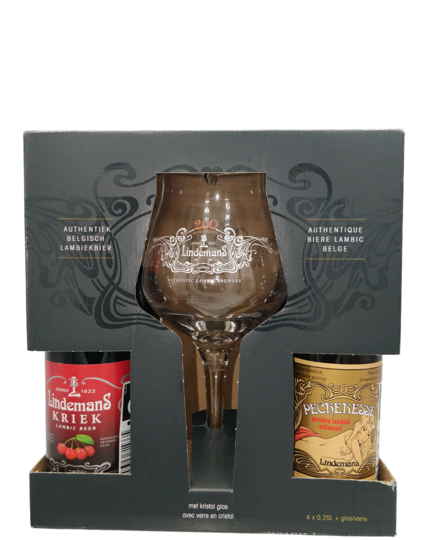 Lindemans Lambic Gaveæske 4x25cl + Glas