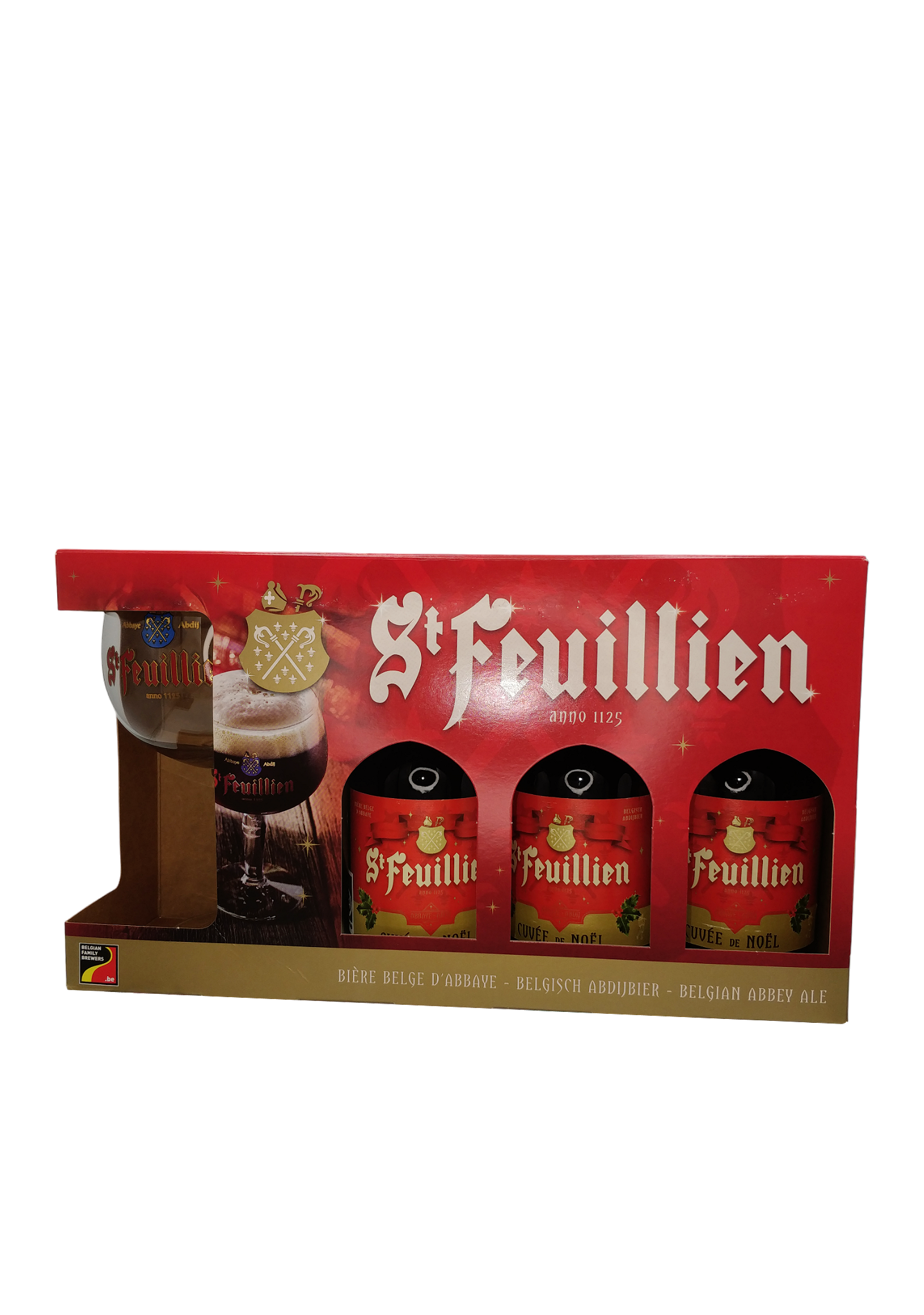St-Feuillien Gaveboks med Glas og 3x33cl Cuvée de Noël