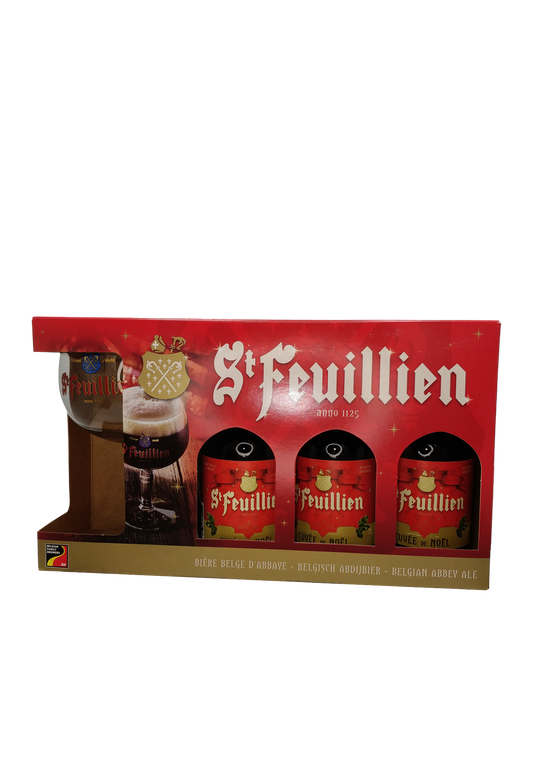 St-Feuillien Gaveboks med Glas og 3x33cl Cuvée de Noël