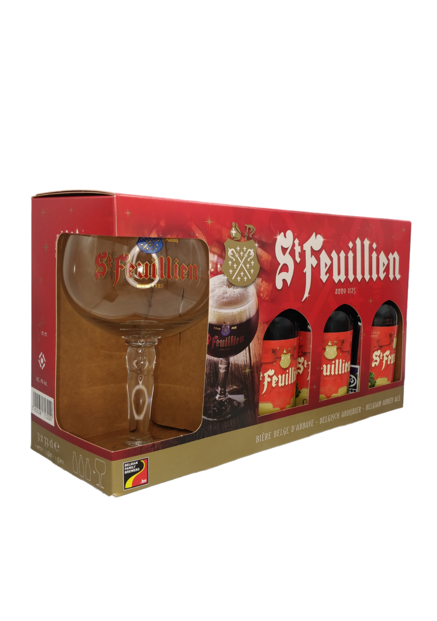 St-Feuillien Gaveboks med Glas og 3x33cl Cuvée de Noël