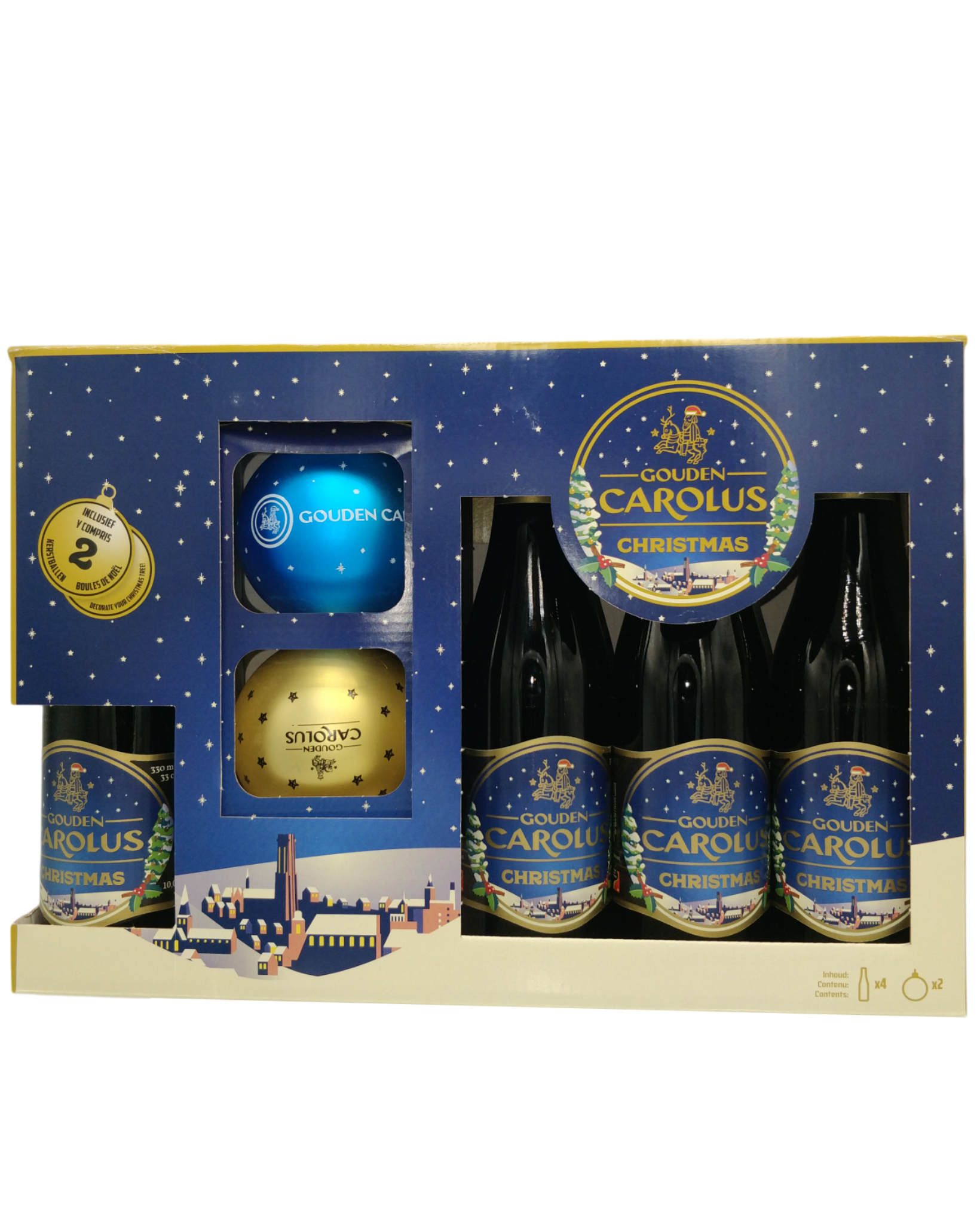 Gouden Carolus Christmas Gaveæske 10,5% 4x33cl + Julekugler - Brygshoppen